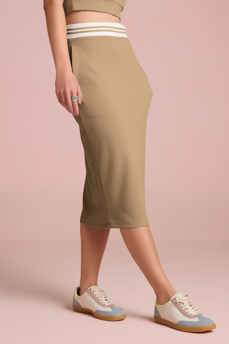 Breezy Texture Skirt Co-ord Set - Sand