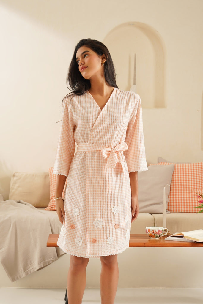 Gingham Fleur Wrap Robe