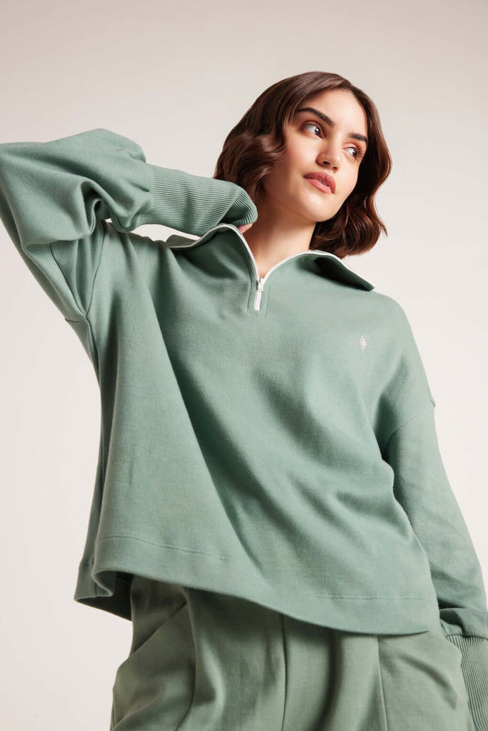 Sage Leaf Zipper Bliss Pullover