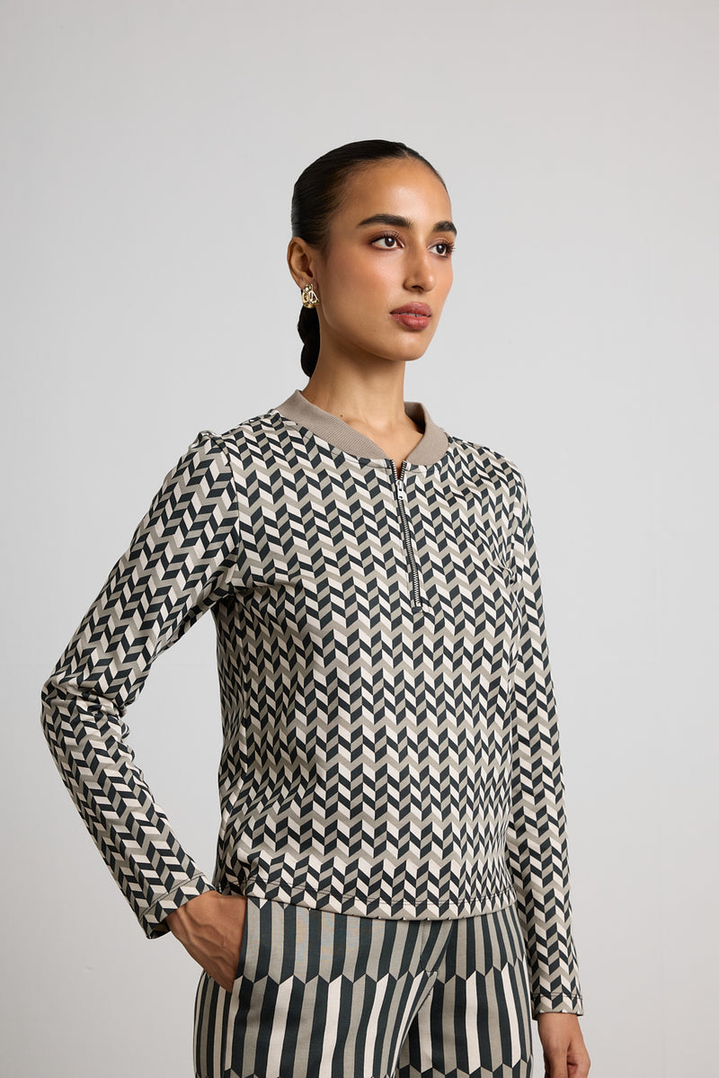 Artful Geo Zip'up Top