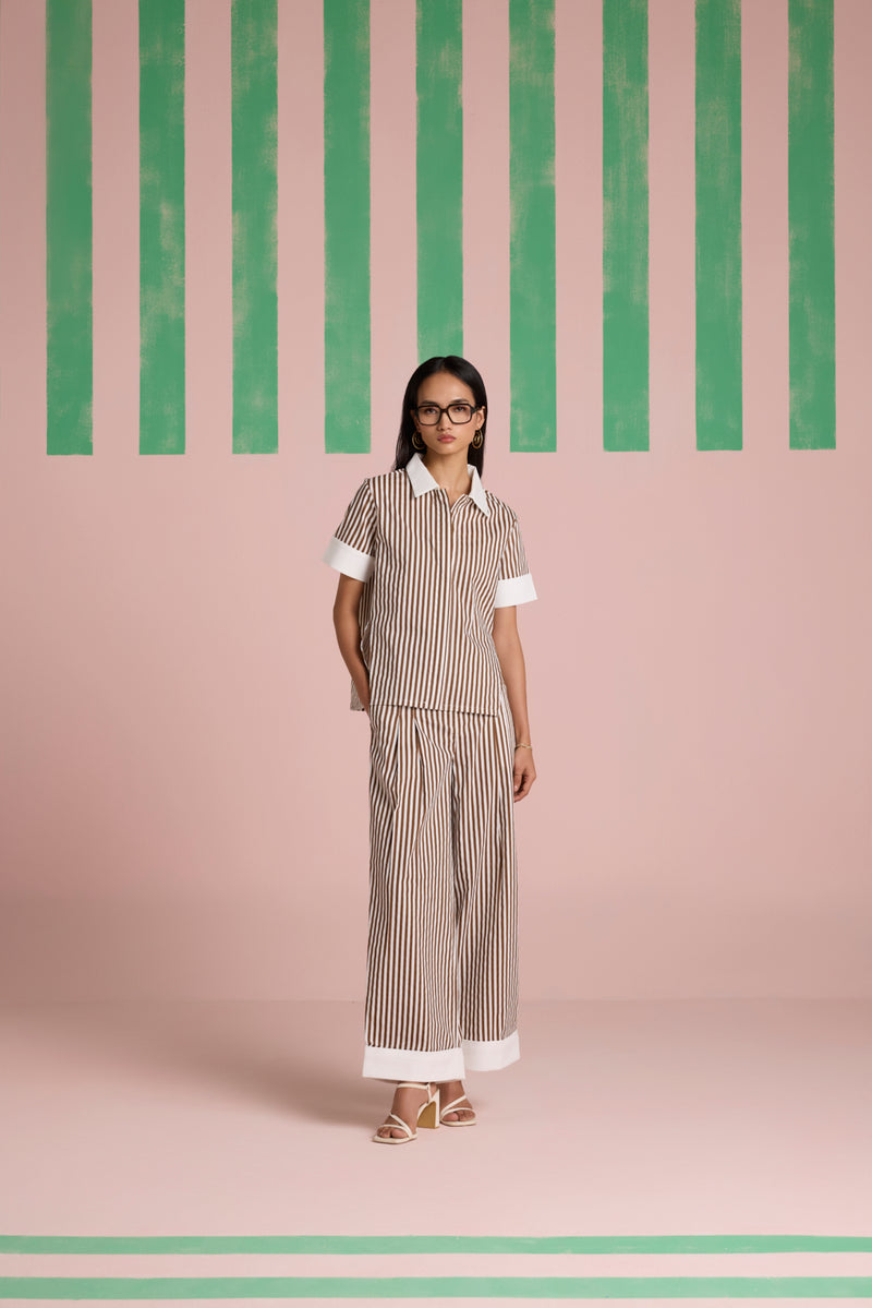 Sepia Stride Pleated Co-ord Set