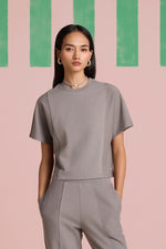 Aeris Panel Sleeve Top - Circular Grey