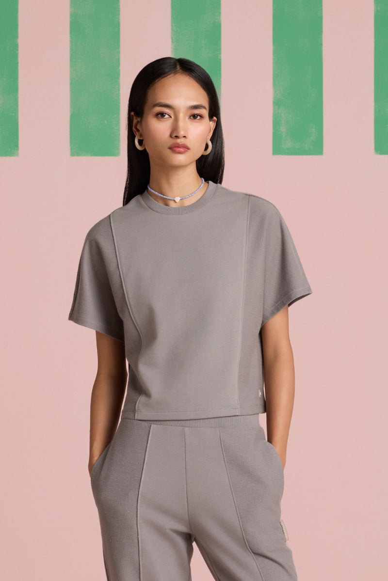 Aeris Panel Sleeve Top - Circular Grey