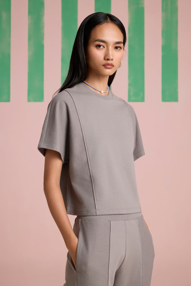 Aeris Panel Sleeve Top - Circular Grey