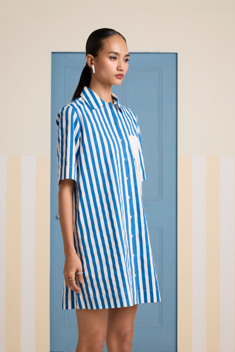 Sea Breeze Pocket'ed Shirt Dress