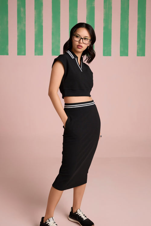 Breezy Texture Skirt Co-ord Set- Black