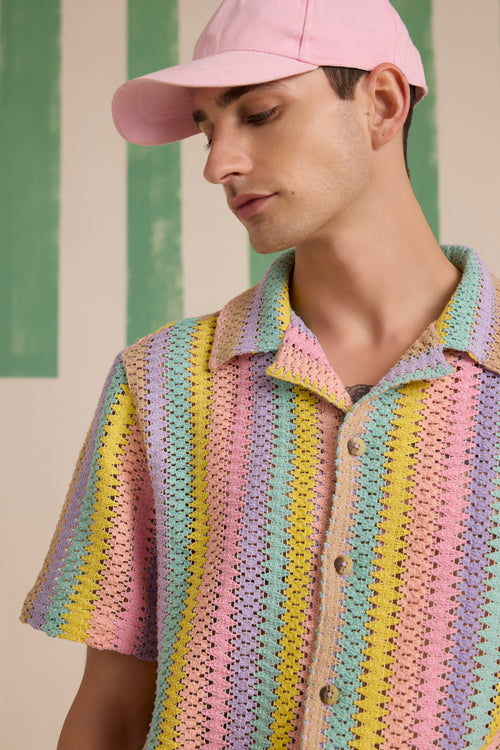 Kaleido Stripes Crochet Shirt