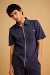 Maritime Zip-Up Shirt - Navy Blue