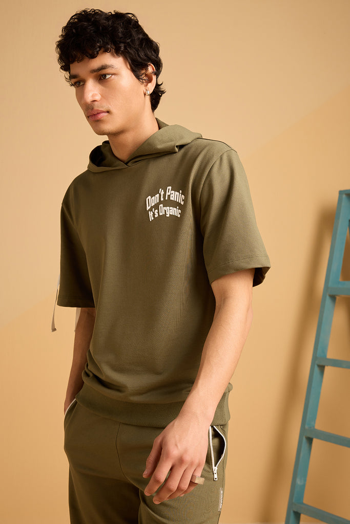 Don't PANIC , It's ORGANIC Hoodie Tee - Green Fig